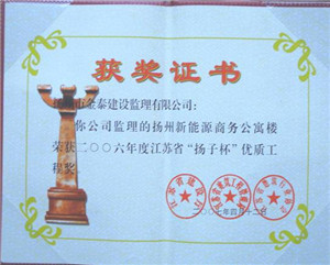 新能源商務公寓工程，2006年度江蘇省“揚子杯”優(yōu)質(zhì)工程獎